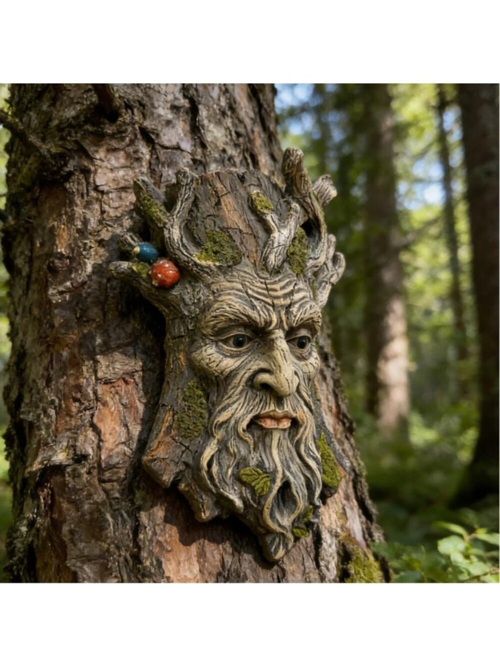 Whimsical Tree Face Garden Statue - Outdoor Fence Hugger Decor, Fairy Art, 6.9